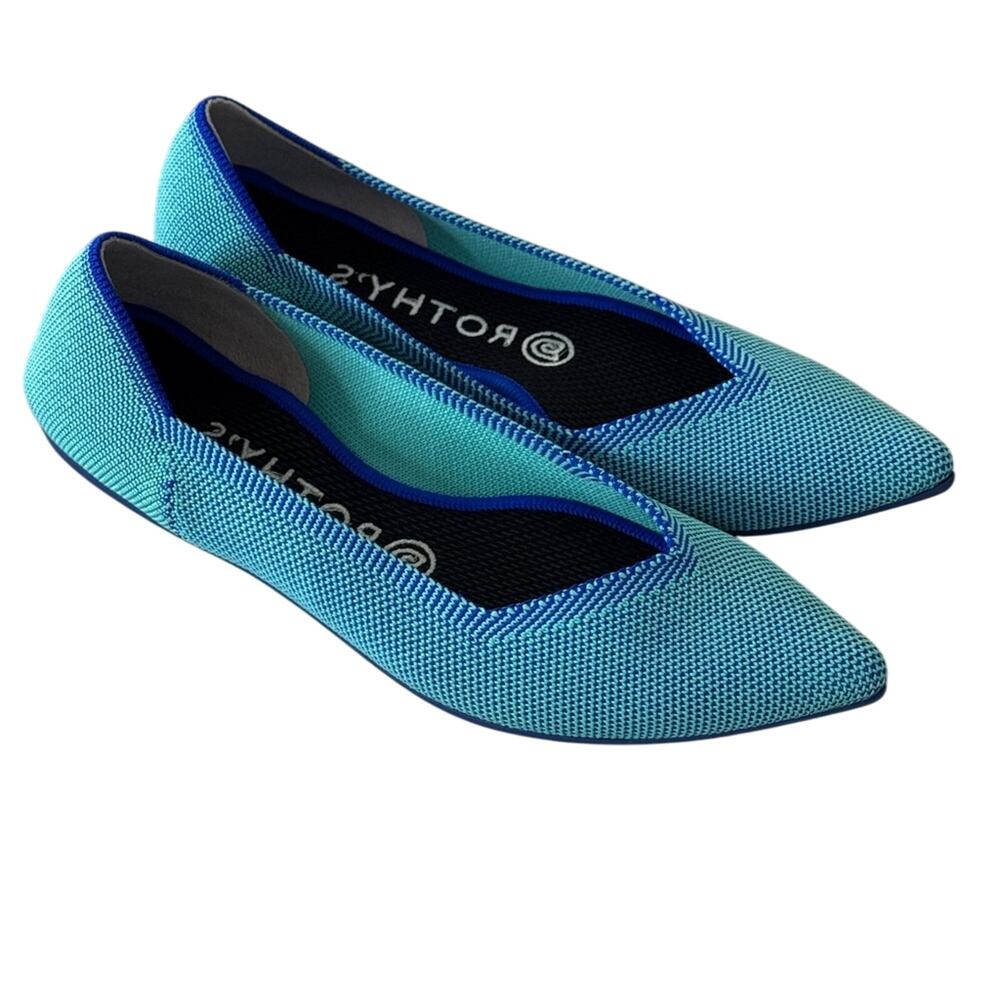 Rothy's The Point Aquamarine Blue Washable Knit Ballet Retired Flats Rare Size 7 - Picture 2 of 8